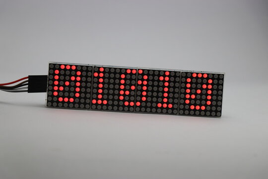 Matrix display board made from red dot LED showing some numbers. Binary numbers are shown on an matrix display