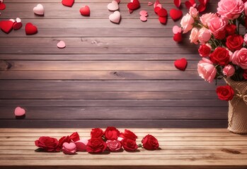 Empty wooden table with valentine theme in background