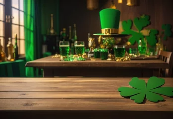 Foto op Plexiglas Empty wooden table with St. Patrick’s Day theme in background © Alief Shop