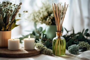 The idea of embellishing and creating a cozy atmosphere at home is expressed through the concepts of decoration, hygge, and aromatherapy. These concepts can be brought to life by placing an aroma reed