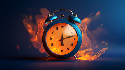 Burning classic alarm clock, deadline pressure