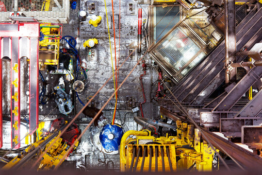 High angle view of workers at oil rig