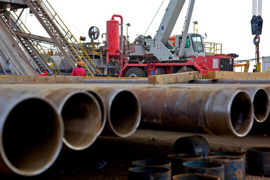 Industrial pipes and crane