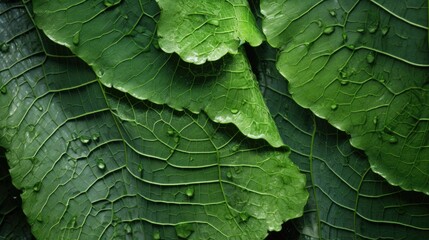 Texture of a green leaf close-up. Beautiful nature backdrop. Illustration for brochure, poster, cover, presentation or banner.