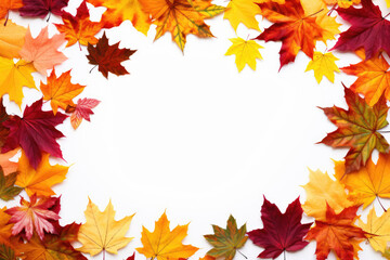 Frame made of different autumn colorful maple leaves, with copy space