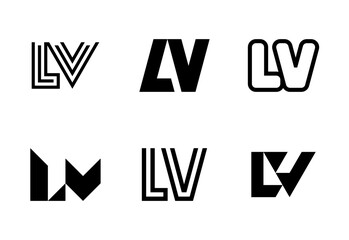 Set of letter LV logos. Abstract logos collection with letters. Geometrical abstract logos