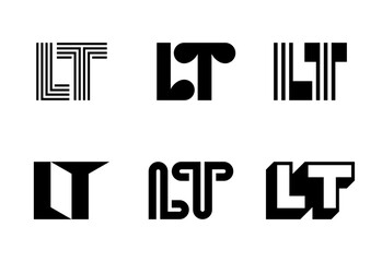 Set of letter LT logos. Abstract logos collection with letters. Geometrical abstract logos