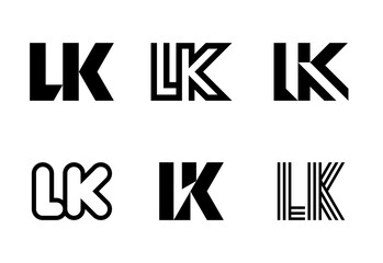 Set of letter LK logos. Abstract logos collection with letters. Geometrical abstract logos