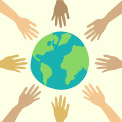 Concept of diverse culture and multi-ethnic multiracial people. Diverse society and ethnicity holding hands and working together. Diversity, equity and inclusion concept.