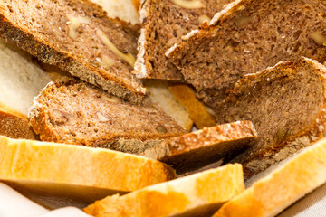 Assorted sliced bread in a basket