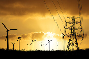 silhouette of wind generator, alternative energy concept, clean energy, wind energy