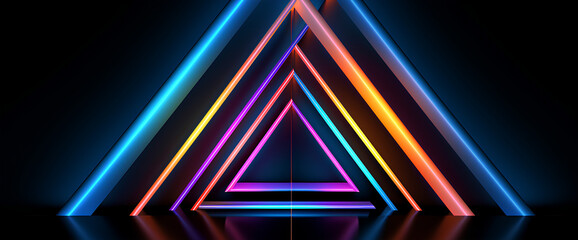 3D render, abstract geometric art, futuristic technology, glowing neon lines on black background