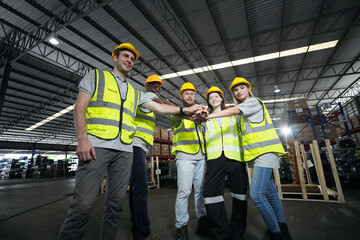 Warehouse Industrial supply chain and Logistics Companies inside. Warehouse workers checking the inventory. Products on inventory shelves storage. Worker Doing Inventory in Warehouse.