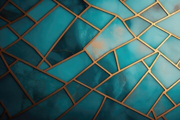 Turquoise and gold mosaic texture background. Close-up