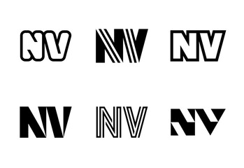 Set of letter NV logos. Abstract logos collection with letters. Geometrical abstract logos