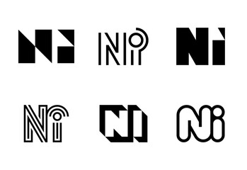 Set of letter NI logos. Abstract logos collection with letters. Geometrical abstract logos