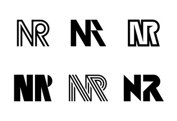 Set of letter NR logos. Abstract logos collection with letters. Geometrical abstract logos