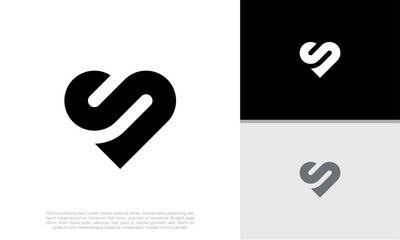 Initials S logo design. Initial Letter Logo. Heart Logo Design. Innovative high tech logo template.	