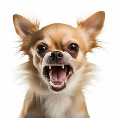 Angry Chihuahua Dog Growling Aggressively on White Background