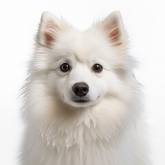 Isolated American Eskimo Dog with White Background - Sadness Visibly Sad Image