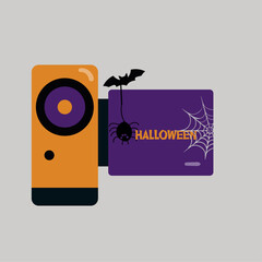 Illustration  Halloween and  Video Camera, Web,Spider,Bat