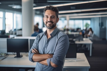 Obraz premium Businessman working in office, generative ai 