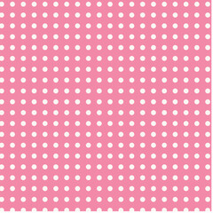 Kids room wallpaper with white polka dots on a pink background.