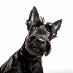 Isolated Scottish Terrier Dog with Tilted Head on White Background - High Resolution Image