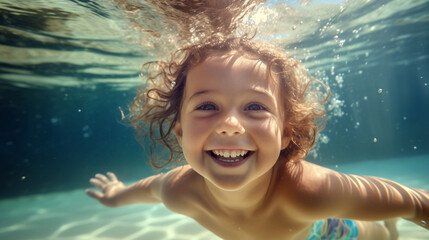 Fototapeta na wymiar child girl in the pool swimming dived under the water