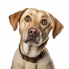 Isolated Labrador Retriever Dog with Tilted Head on White Background