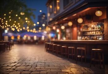 Bokeh background of street bar beer restaurant, outdoor - obrazy, fototapety, plakaty