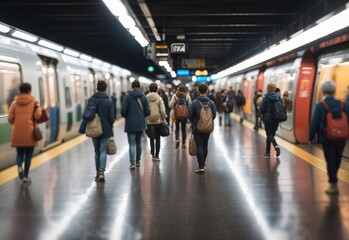 Fototapeta na wymiar Blurred people on subway platform