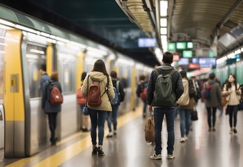 Blurred people on subway platform