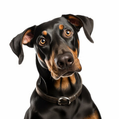 Isolated Doberman Pinscher Dog with Tilted Head on White Background
