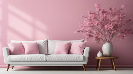 contemporary pink living room setup