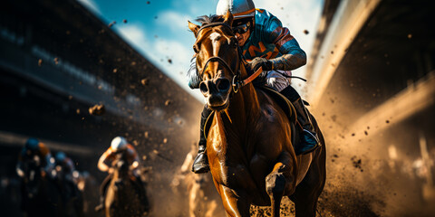 Dynamic Horse Racing Action - Jockey on Champion Horse