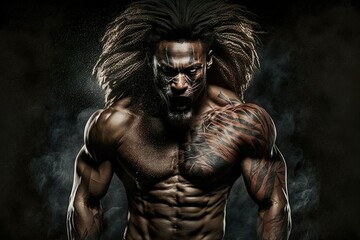 Intense Warrior with Tribal Markings and Dreadlocks