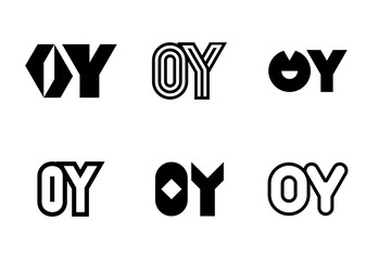 Set of letter OY logos. Abstract logos collection with letters. Geometrical abstract logos