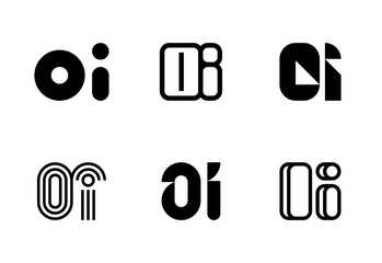 Set of letter OI logos. Abstract logos collection with letters. Geometrical abstract logos
