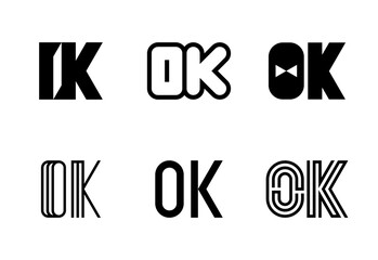 Set of letter OK logos. Abstract logos collection with letters. Geometrical abstract logos