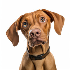Isolated Vizsla Dog with Tilted Head on White Background