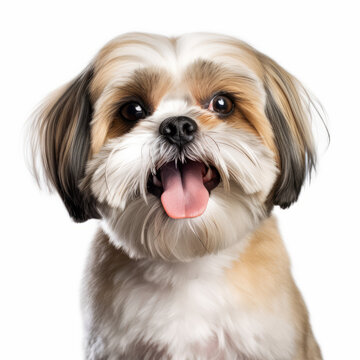 Smiling Shih Tzu Dog with White Background - Isolated Portrait Image