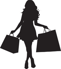 shopping girl with shopping bag vector silhouette illustration black color