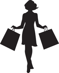 shopping girl with shopping bag vector silhouette illustration black color