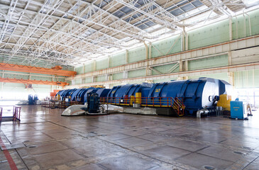 View of the generator room and the turbine of the nuclear power plant