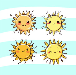Cute cartoon set of style happy sun design