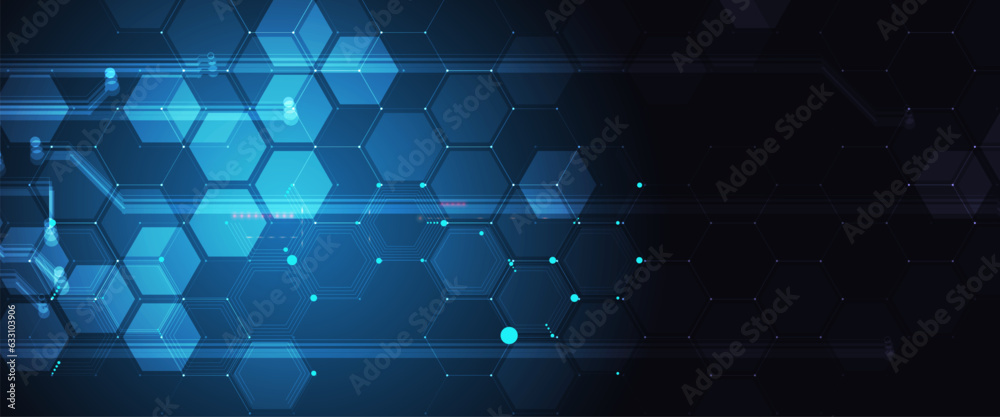 Fototapete Technology banner design with hexagons abstract background.