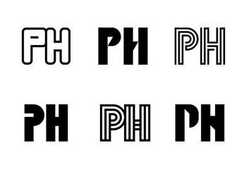 Set of letter PH logos. Abstract logos collection with letters. Geometrical abstract logos