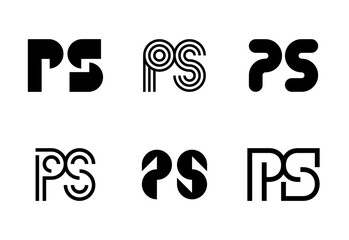 Set of letter PS logos. Abstract logos collection with letters. Geometrical abstract logos