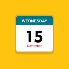 november 15 wednesday icon with yellow background, calender icon